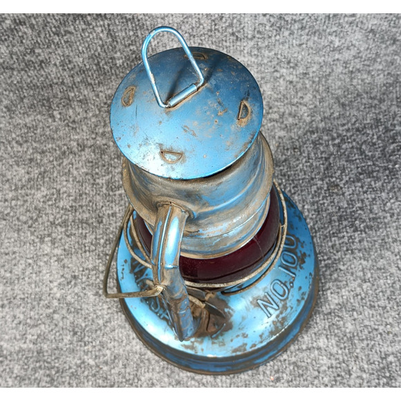 Vintage Dietz No. 100 Blue Kerosene Oil Lantern Red Globe CITY OF L.A. NY USA - Picture 8 of 11